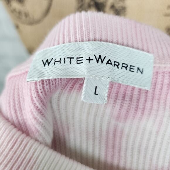 White +Warren cotton dip dye crew neck Sz L long sleeve ribbed A10c - Picture 5 of 5